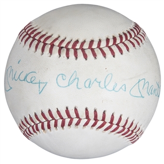 Mickey Charles Mantle Full Name Signed OAL Brown Baseball (Beckett)